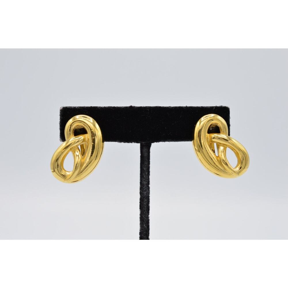 Givenchy Vintage Pretzel Knot Clip On Earrings Gold Chunky Signed 1980s BinAB - Picture 1 of 11